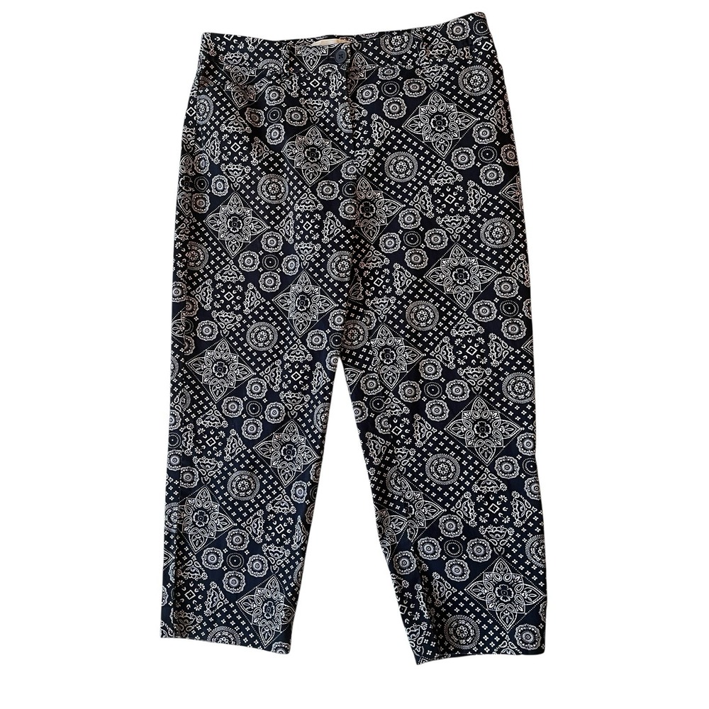 Talbots Women's Size 4 Chino Pants Crop‎ Navy Blue White Floral Check Print Work